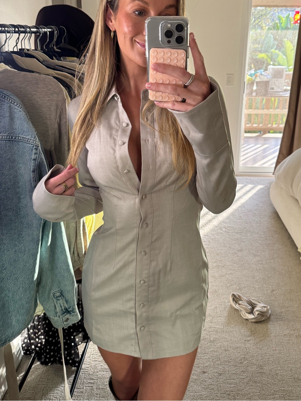 Chic Long Sleeve Beige Dress